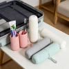 Vertical striped portable toiletry cup, travel toothbrush case, brushing cup, dental tool box, toothache cylinder, toothpaste storage cylinder details Picture
